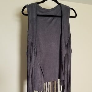 NWOT Dark Grey Boho Fringe Vest